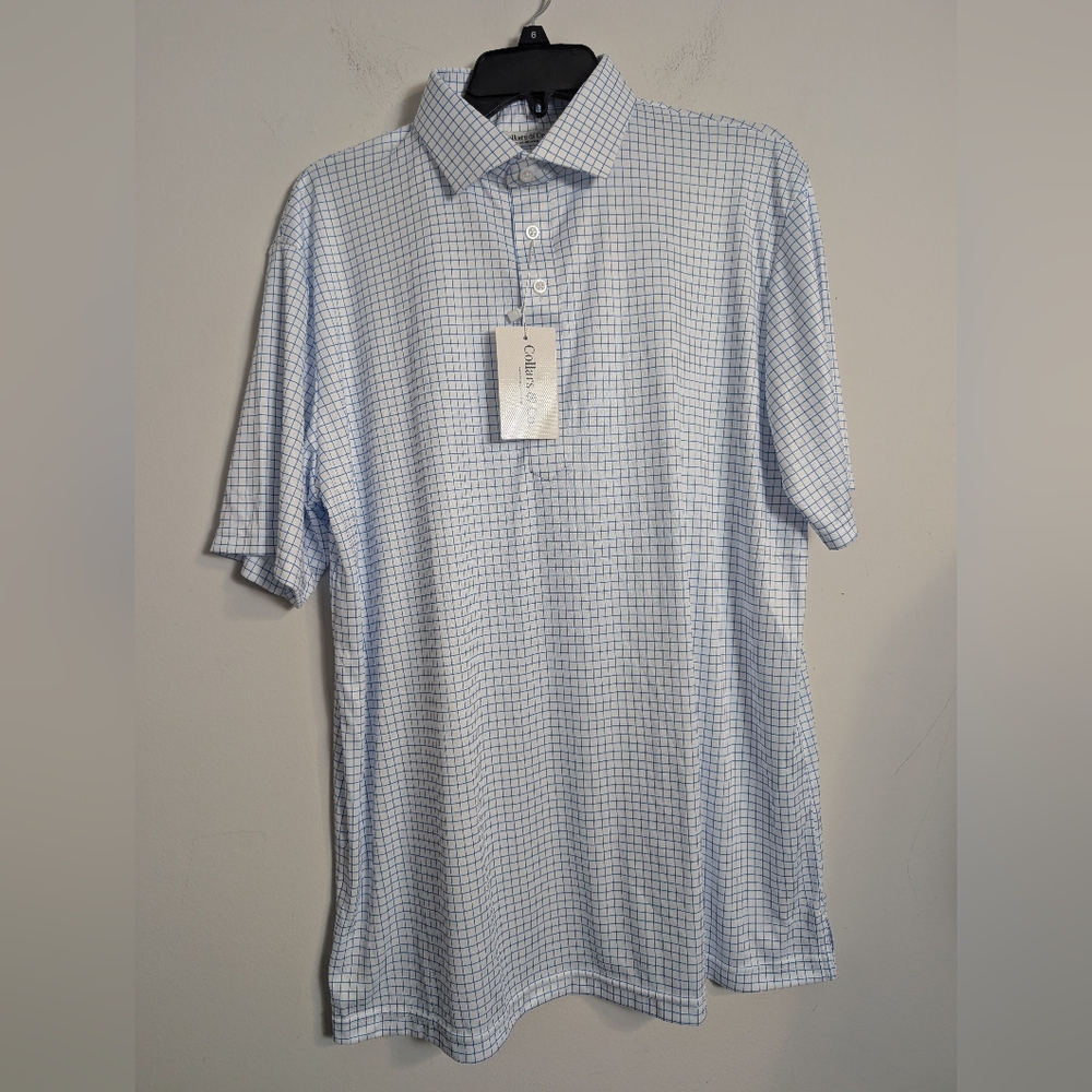 Collars & Co. Shirt Semi-Spread Collar Polo Thin Blue Check Sz M tall